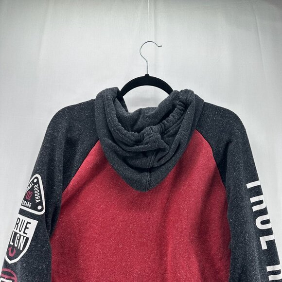True Religion Hoodie Mens L Colorblock Fleece Full Zip Sweatshirt Red Black - Picture 6 of 14